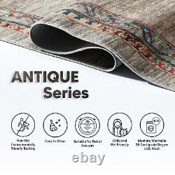 Tapis traditionnel vintage beige antique lavable en machine antidérapant grand salon