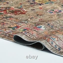 Tapis traditionnel vintage beige antique lavable en machine antidérapant grand salon