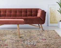 Tapis traditionnel vintage beige antique lavable en machine antidérapant grand salon