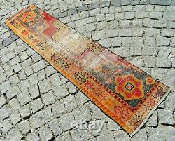 Tapis turc vintage 16'' x 72'' Tapis de coureur anatolien Oushak à poils ras