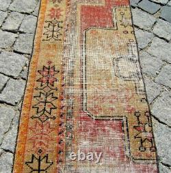 Tapis turc vintage 16'' x 72'' Tapis de coureur anatolien Oushak à poils ras