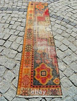 Tapis turc vintage 16'' x 72'' Tapis de coureur anatolien Oushak à poils ras