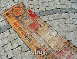 Tapis turc vintage 16'' x 72'' Tapis de coureur anatolien Oushak à poils ras