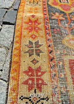 Tapis turc vintage 16'' x 72'' Tapis de coureur anatolien Oushak à poils ras