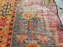 Tapis turc vintage 16'' x 72'' Tapis de coureur anatolien Oushak à poils ras