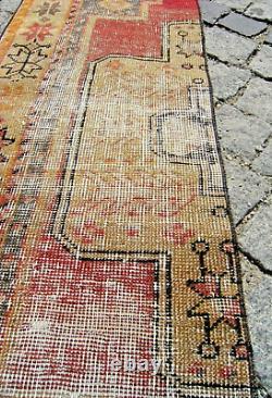 Tapis turc vintage 16'' x 72'' Tapis de coureur anatolien Oushak à poils ras