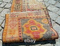 Tapis turc vintage 16'' x 72'' Tapis de coureur anatolien Oushak à poils ras