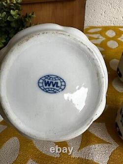 Trio Vintage de Boîtes à Thé et Café Néerlandaises en Céramique Design Oignon Bleu