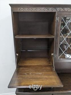 VITRINE Stanley Bois Chêne Placage 3 Tiroirs Armoire en Verre LIVRAISON GRATUITE
