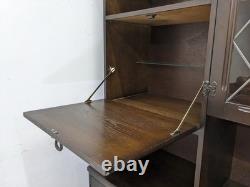 VITRINE Stanley Bois Chêne Placage 3 Tiroirs Armoire en Verre LIVRAISON GRATUITE