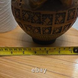 Vase couvert en terre cuite vintage fait main, 20 cm, urne, jarre