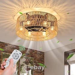 Ventilateur de plafond ferme de 50 cm avec lumières en rotin bohème monté encastré 6 lumières cuisine