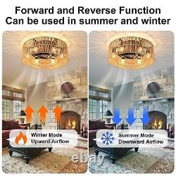 Ventilateur de plafond ferme de 50 cm avec lumières en rotin bohème monté encastré 6 lumières cuisine