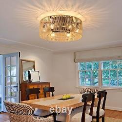 Ventilateur de plafond ferme de 50 cm avec lumières en rotin bohème monté encastré 6 lumières cuisine