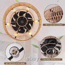 Ventilateur de plafond ferme de 50 cm avec lumières en rotin bohème monté encastré 6 lumières cuisine