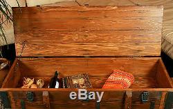 Vieux Coffre De Voyage Table Basse Cottage Steamer Pine Chest Vintage Retro En Bois