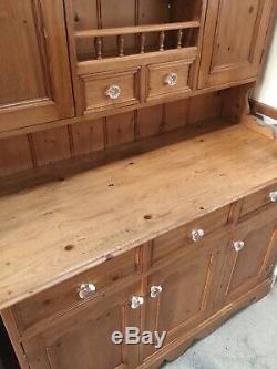 Vintage Belle Solid Main Pine Carved Gallois Dresser Avec Verre Boutons Dans Vgc