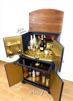 Vintage Drinks Cabinet / Cocktail Cabinet / Bar Peint En Bleu Marine Et Or