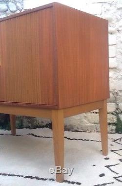 Vintage MID Century 60s Record Cabinet Cupboard Sideboard Teak Vnr Rétro Atomique
