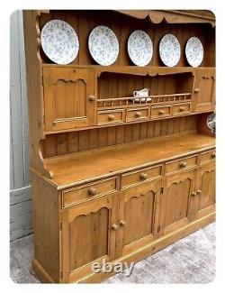 Vintage Solide Pine Welsh Dresser 4x Spice Drawers Carved Pelmet Dovetailed Draws