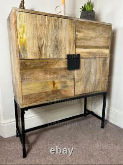 Vintage Wood Metal Storage Cabinet Buffet Haut De Gamme Tall Armoire Portes Retro