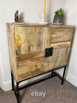 Vintage Wood Metal Storage Cabinet Buffet Haut De Gamme Tall Armoire Portes Retro