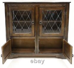 Vitrine d'exposition en chêne de style ancien avec portes en verre plombé - Livraison GRATUITE au Royaume-Uni