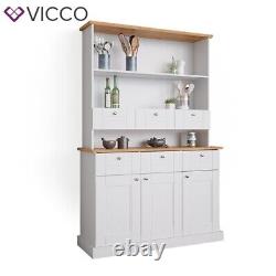Vitrine de cuisine buffet meuble de cuisine étagère Bergamo chêne blanc Vicco