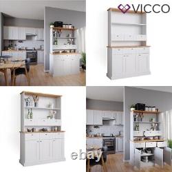 Vitrine de cuisine buffet meuble de cuisine étagère Bergamo chêne blanc Vicco