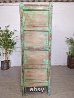 Vitrine en bois vert indien vintage rustique pour salle de bain, cuisine et boissons
