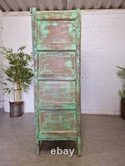 Vitrine en bois vert indien vintage rustique pour salle de bain, cuisine et boissons