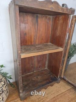 Vitrine en bois vintage indien colonial, armoire murale pour salle de bain et cuisine avec vitrages