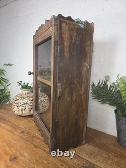 Vitrine en bois vintage indien colonial, armoire murale pour salle de bain et cuisine avec vitrages